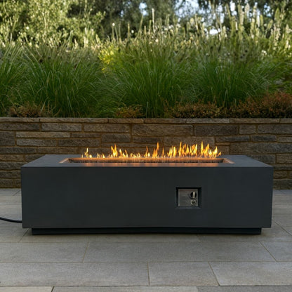 60000 BTU 60" Black Magnesium Oxide Propane Rectangular Fire Pit With Cover HomeRoots