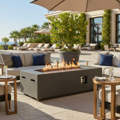 60000 BTU 60" Black Magnesium Oxide Propane Rectangular Fire Pit With Cover HomeRoots