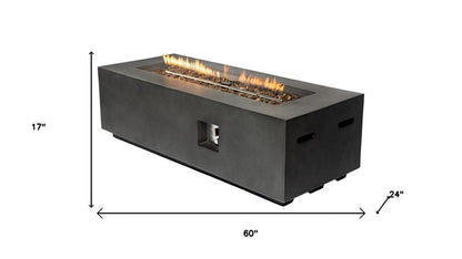 60000 BTU 60" Black Magnesium Oxide Propane Rectangular Fire Pit With Cover HomeRoots