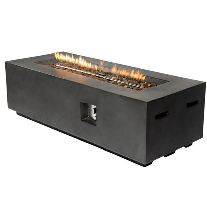 60000 BTU 60" Black Magnesium Oxide Propane Rectangular Fire Pit With Cover HomeRoots