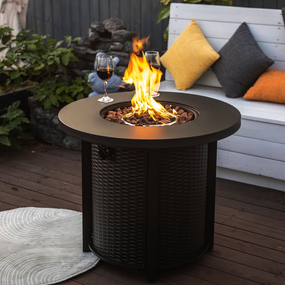 50000 BTU 30" Black Steel Propane Round Fire Pit HomeRoots