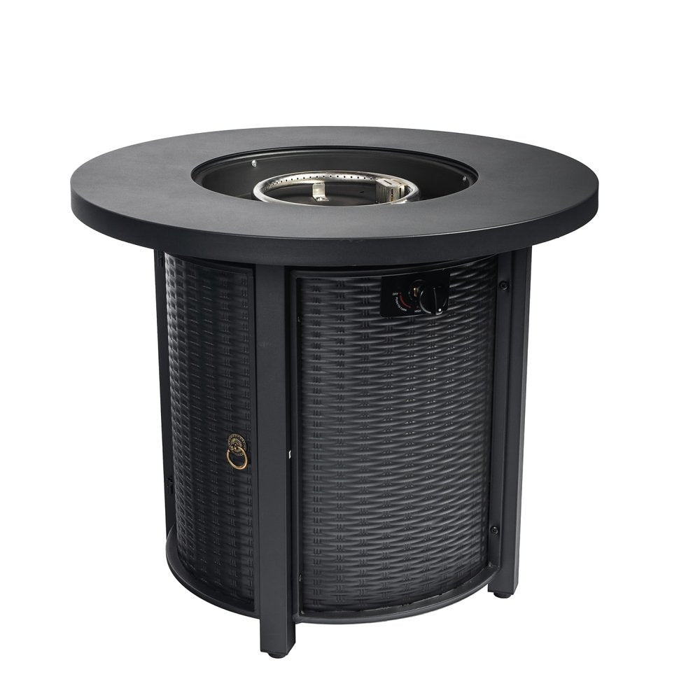 50000 BTU 30" Black Steel Propane Round Fire Pit HomeRoots
