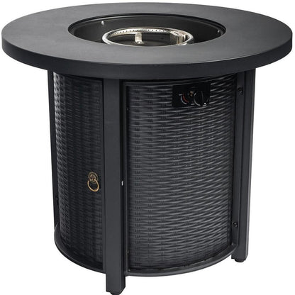 50000 BTU 30" Black Steel Propane Round Fire Pit HomeRoots