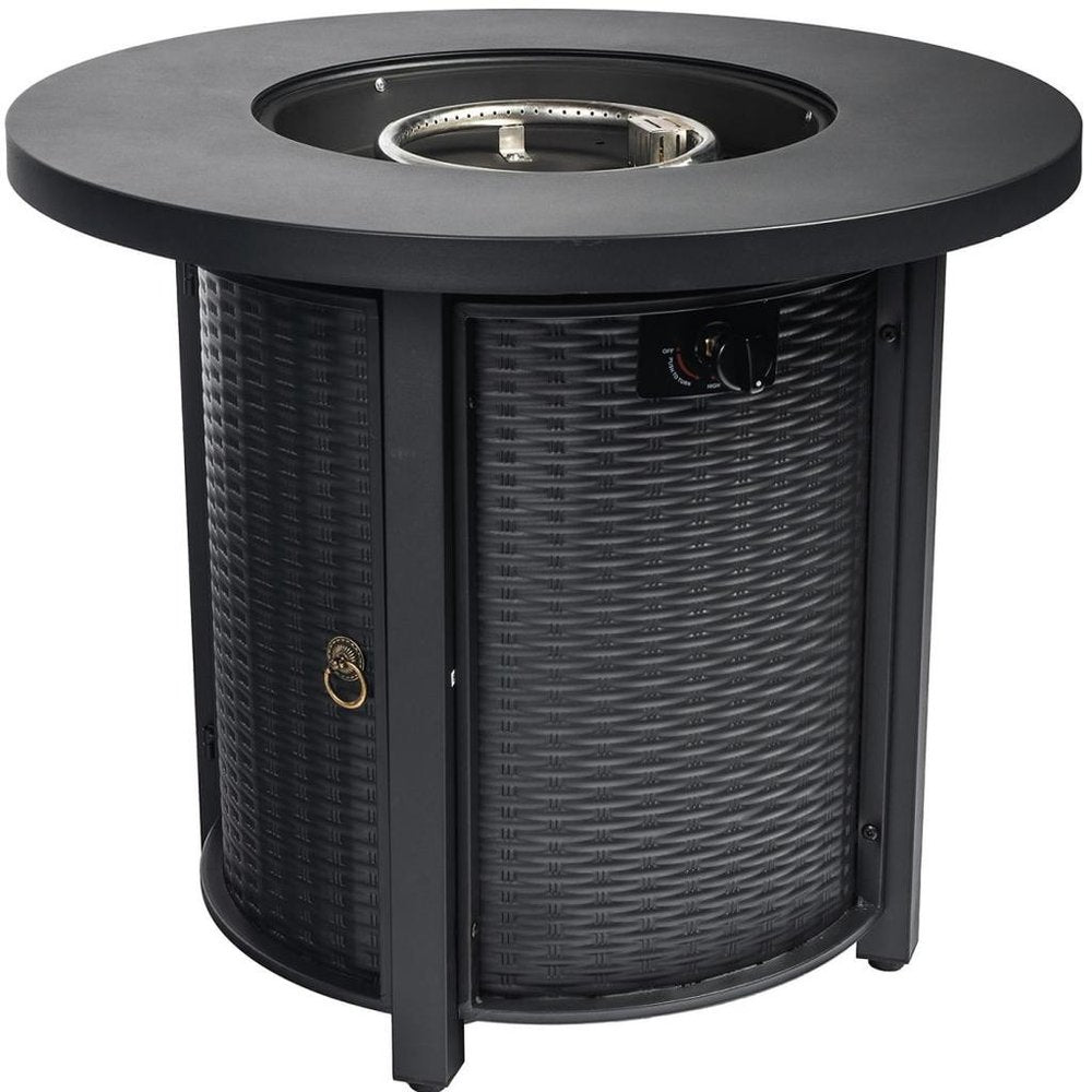 50000 BTU 30" Black Steel Propane Round Fire Pit HomeRoots