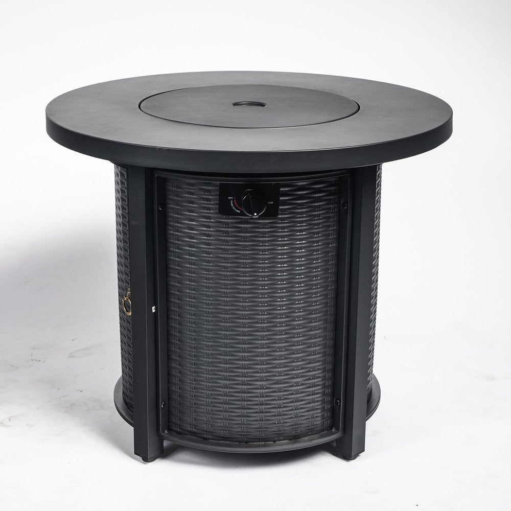 50000 BTU 30" Black Steel Propane Round Fire Pit HomeRoots