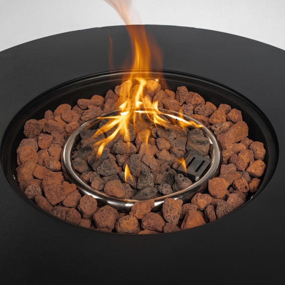 50000 BTU 30" Black Steel Propane Round Fire Pit HomeRoots