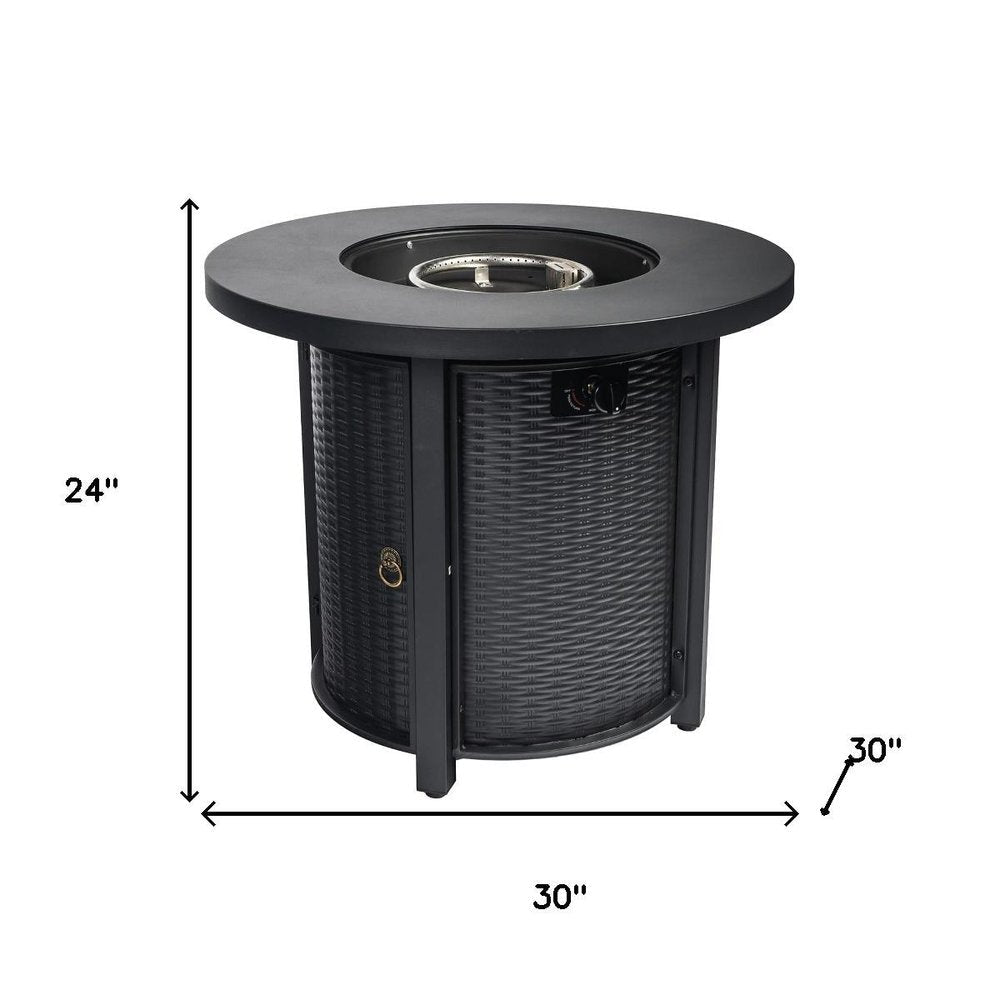 50000 BTU 30" Black Steel Propane Round Fire Pit HomeRoots