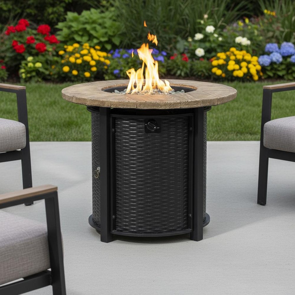 50000 BTU 30" Black And Brown Steel Propane Round Fire Pit HomeRoots