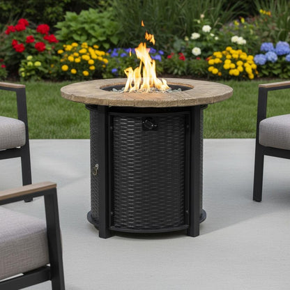 50000 BTU 30" Black And Brown Steel Propane Round Fire Pit HomeRoots