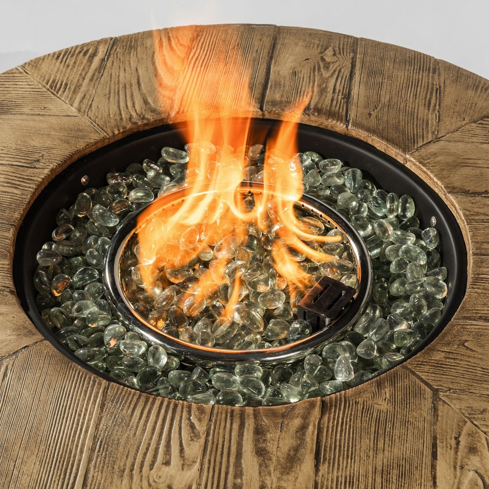 50000 BTU 30" Black And Brown Steel Propane Round Fire Pit HomeRoots