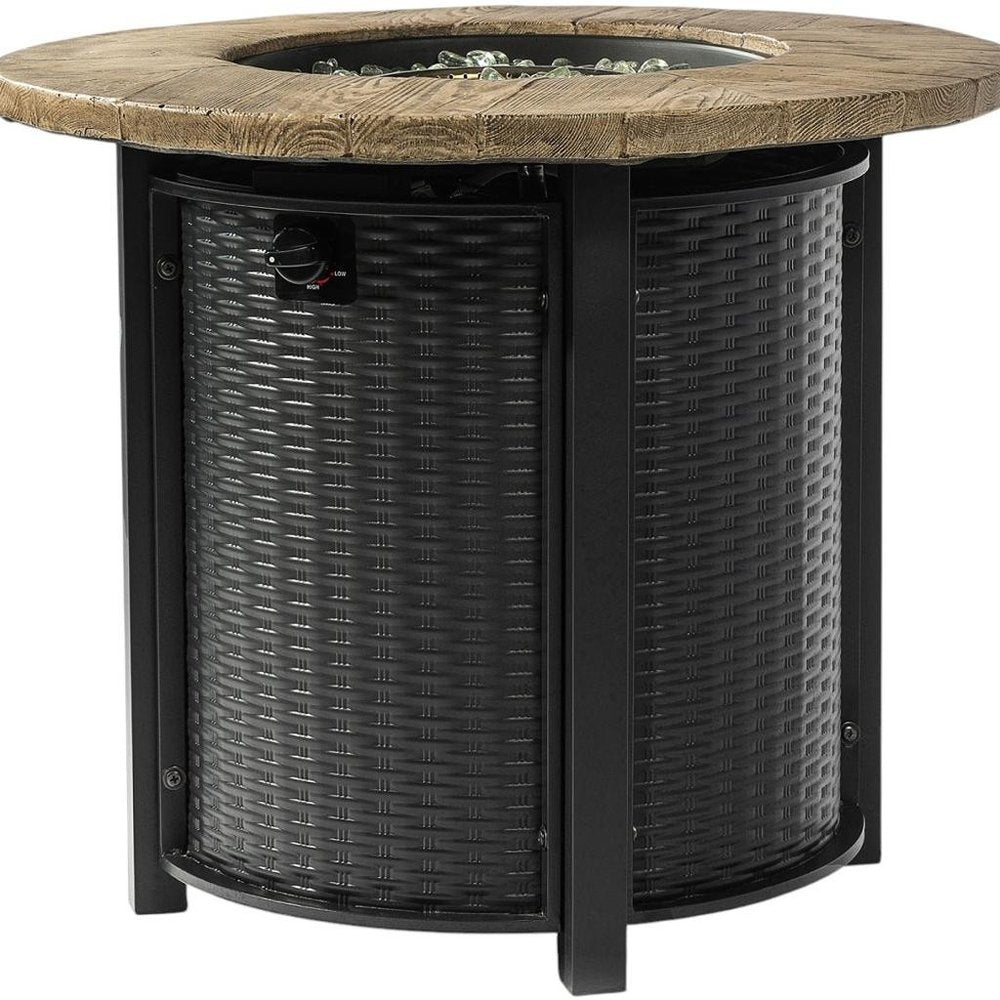 50000 BTU 30" Black And Brown Steel Propane Round Fire Pit HomeRoots