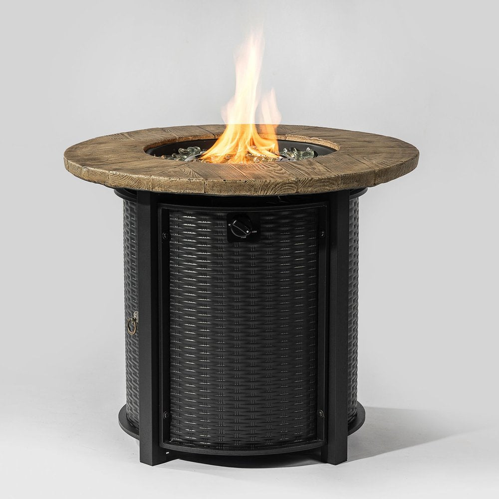 50000 BTU 30" Black And Brown Steel Propane Round Fire Pit HomeRoots