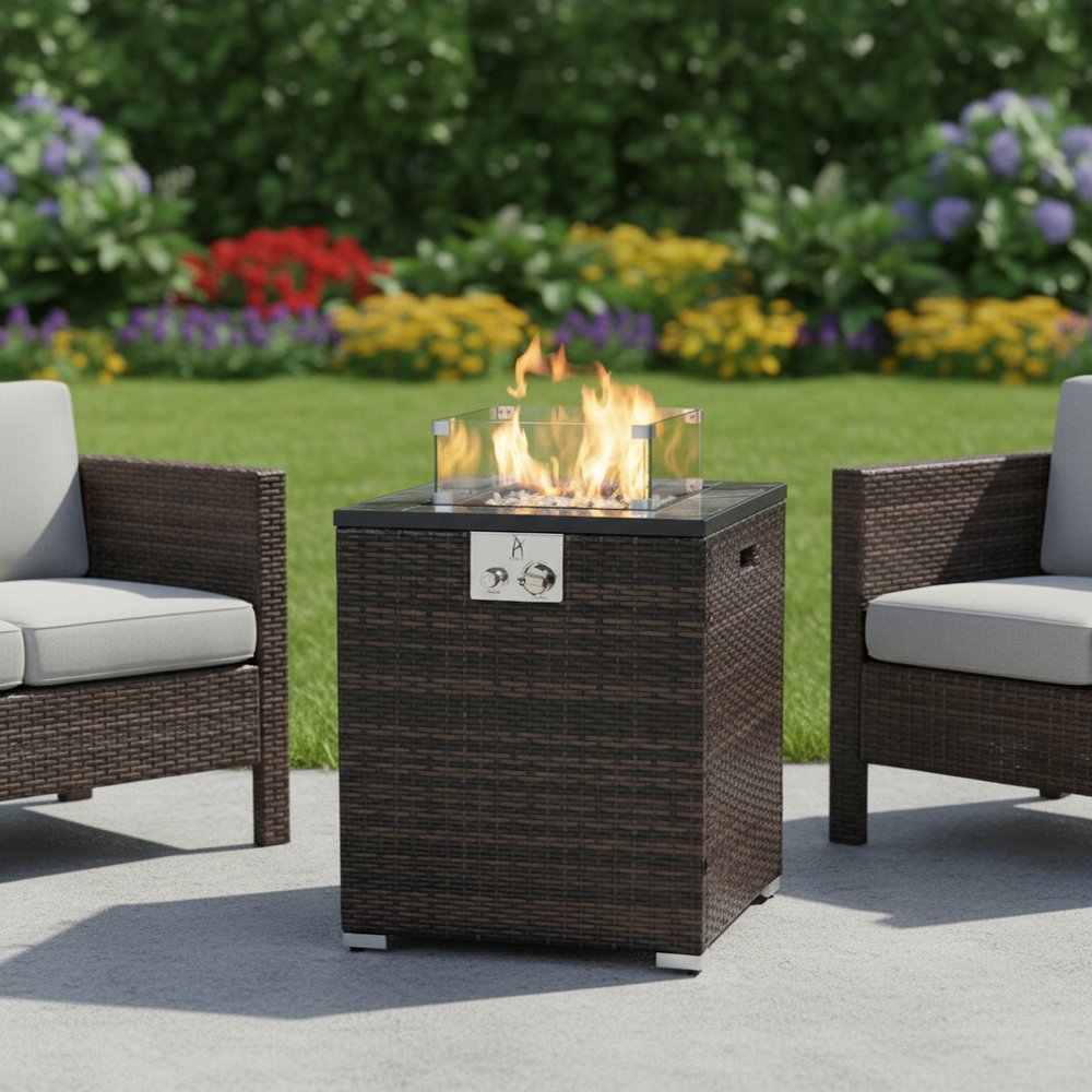 50000 BTU 24" Espresso Wicker Propane Rectangular Fire Pit HomeRoots