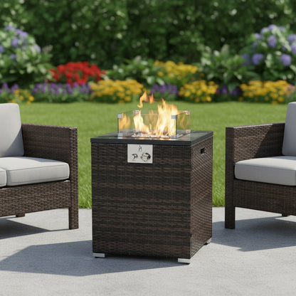 50000 BTU 24" Espresso Wicker Propane Rectangular Fire Pit HomeRoots