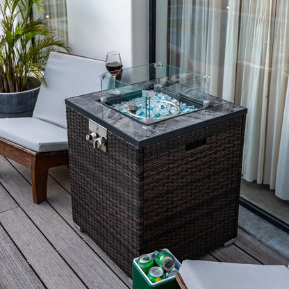 50000 BTU 24" Espresso Wicker Propane Rectangular Fire Pit HomeRoots