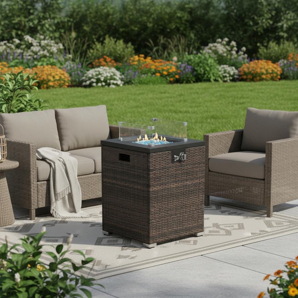 50000 BTU 22" Brown Wicker Propane Rectangular Fire Pit HomeRoots