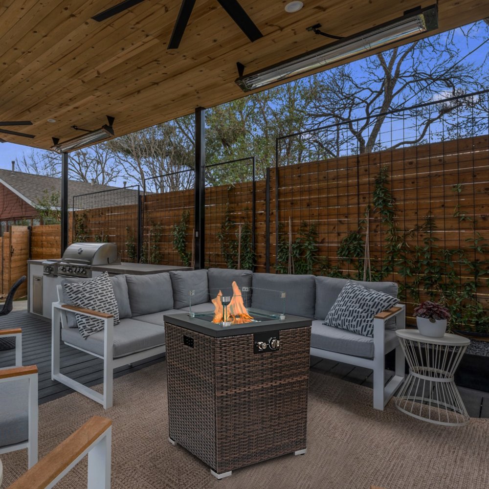 50000 BTU 22" Brown Wicker Propane Rectangular Fire Pit HomeRoots