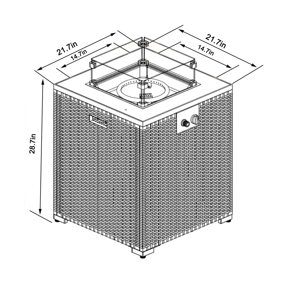 50000 BTU 22" Brown Wicker Propane Rectangular Fire Pit HomeRoots