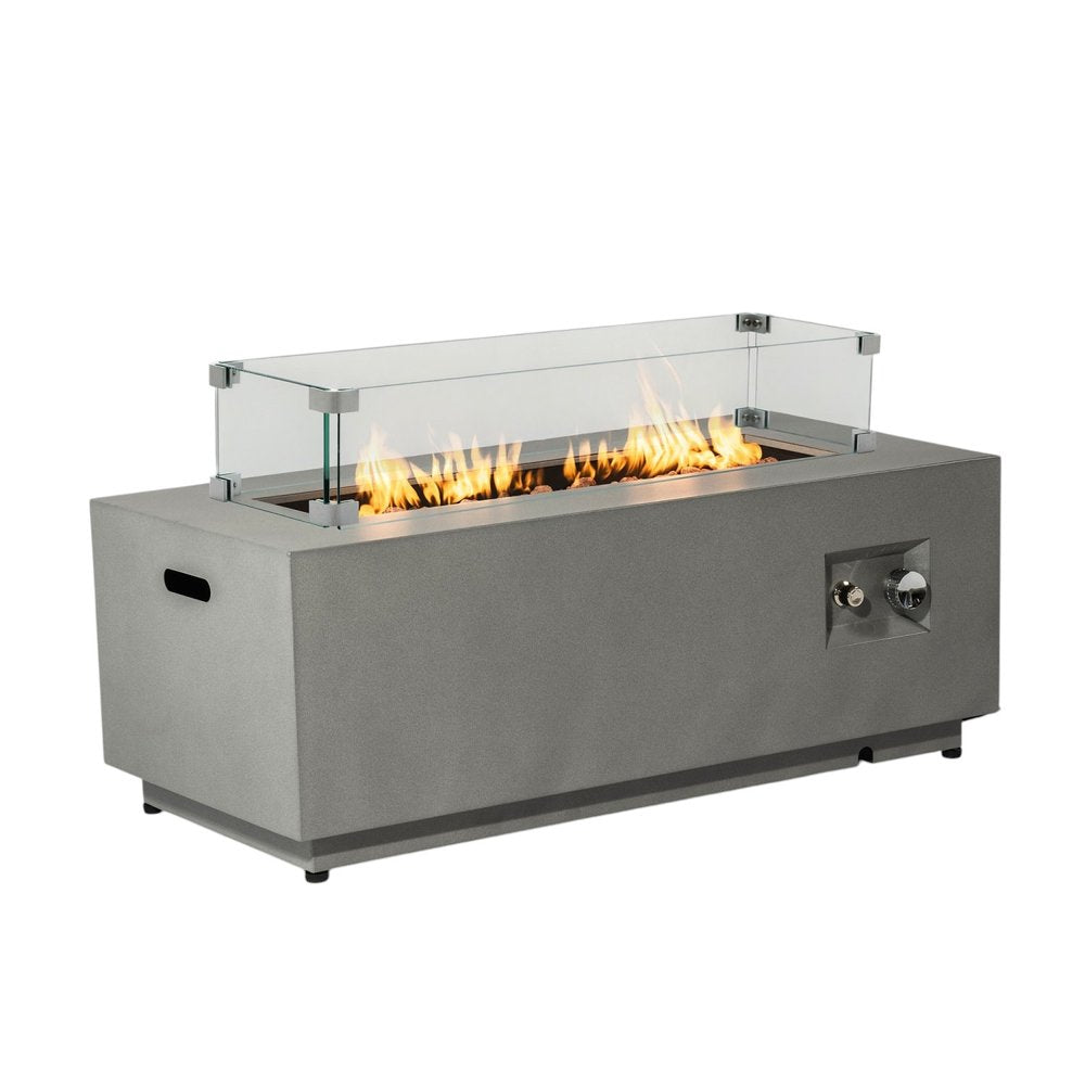 50000 BTU 42" Gray Steel Propane Rectangular Fire Pit With Cover HomeRoots