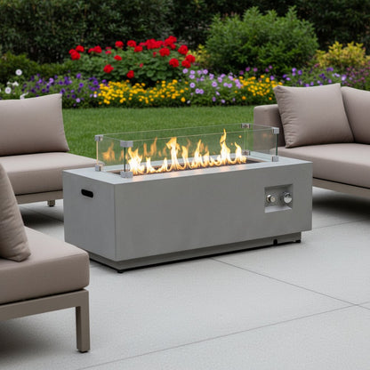 50000 BTU 42" Gray Steel Propane Rectangular Fire Pit With Cover HomeRoots