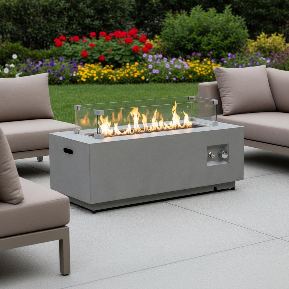 50000 BTU 42" Gray Steel Propane Rectangular Fire Pit With Cover — view 8