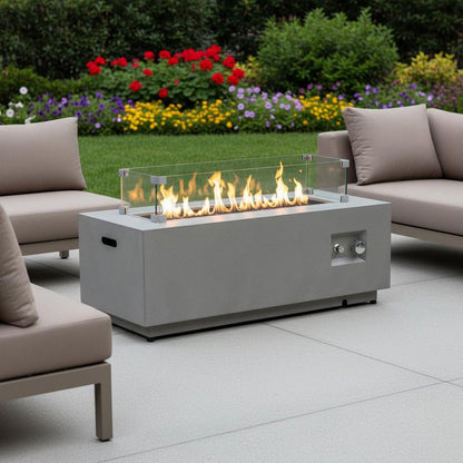 50000 BTU 42" Gray Steel Propane Rectangular Fire Pit With Cover HomeRoots