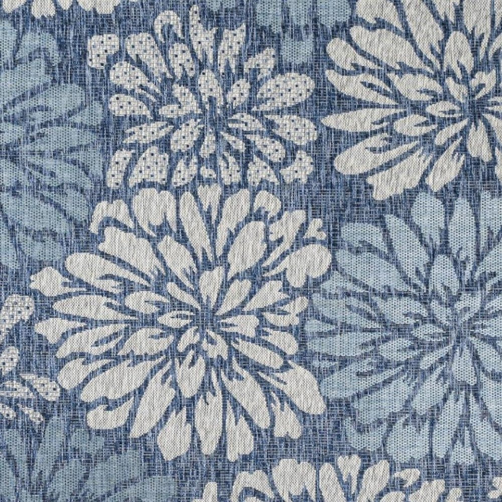 5' Navy Blue And Aqua Square Floral Indoor Outdoor Area Rug HomeRoots