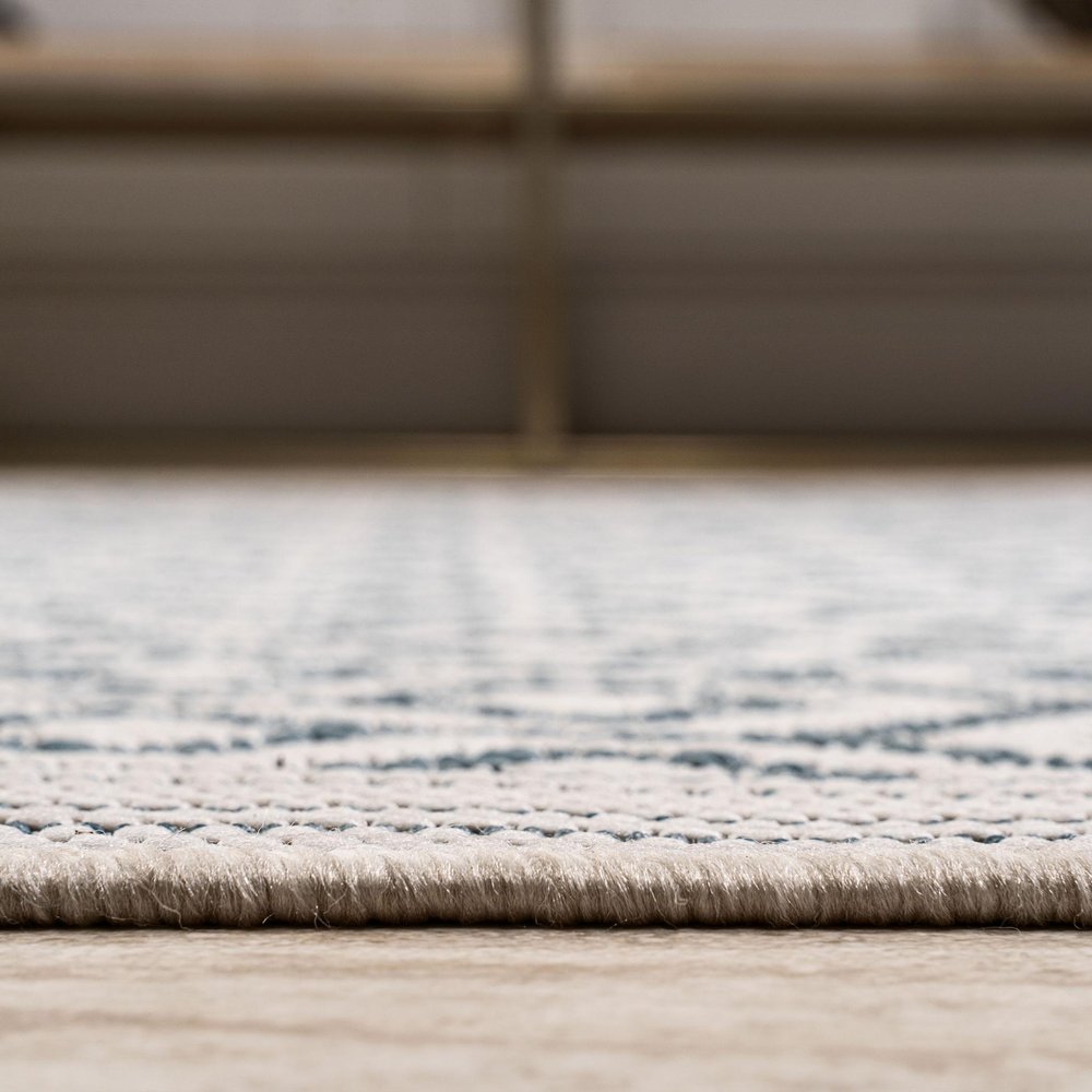 10' Teal Blue And Gray Moroccan Indoor Outdoor Runner Rug — view 4