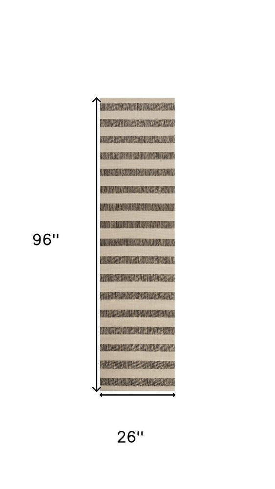 8' Beige And Brown Striped Indoor Outdoor Runner Rug — view 6