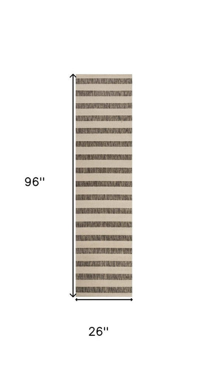 8' Beige And Brown Striped Indoor Outdoor Runner Rug