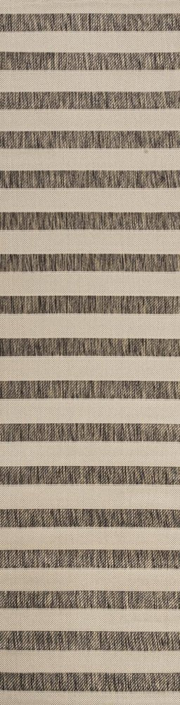 8' Beige And Brown Striped Indoor Outdoor Runner Rug