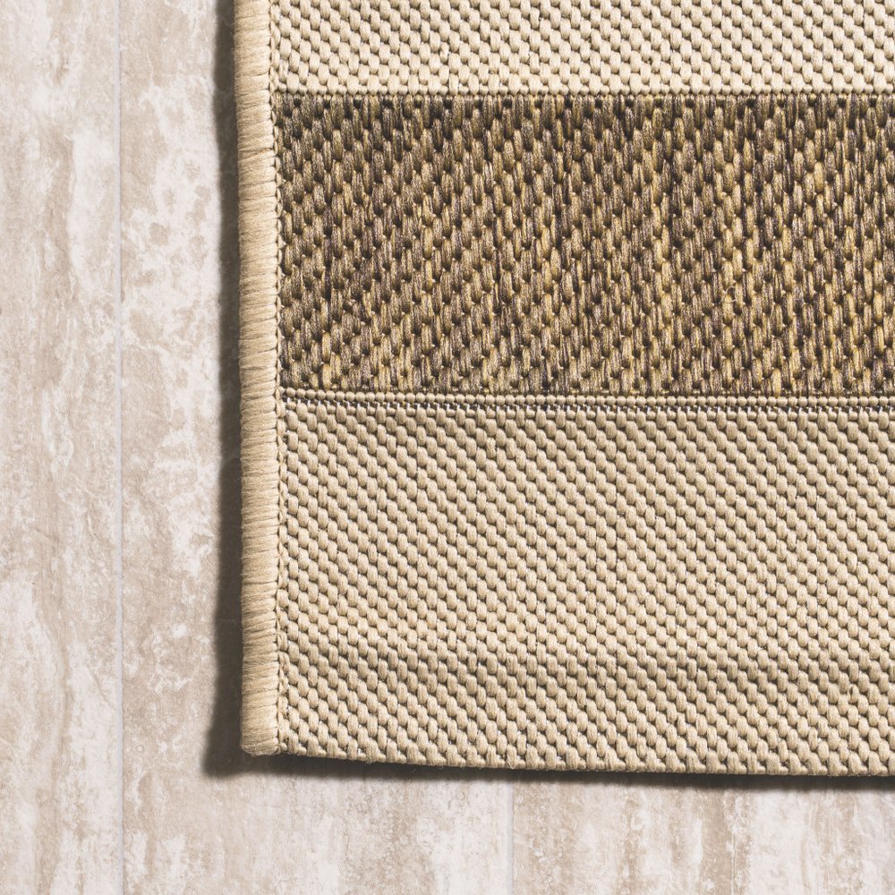 8' Beige And Brown Striped Indoor Outdoor Runner Rug