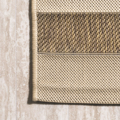 8' Beige And Brown Striped Indoor Outdoor Runner Rug