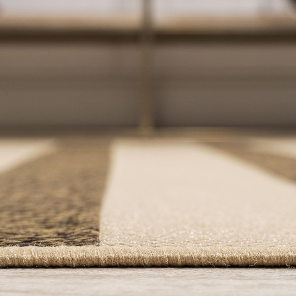 8' Beige And Brown Striped Indoor Outdoor Runner Rug HomeRoots
