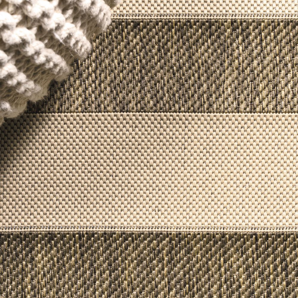 8' Beige And Brown Striped Indoor Outdoor Runner Rug — view 5