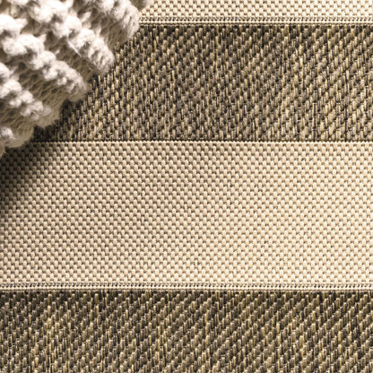 8' Beige And Brown Striped Indoor Outdoor Runner Rug