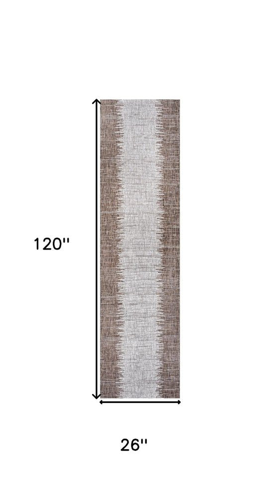10' Brown And Beige Striped Indoor Outdoor Runner Rug HomeRoots