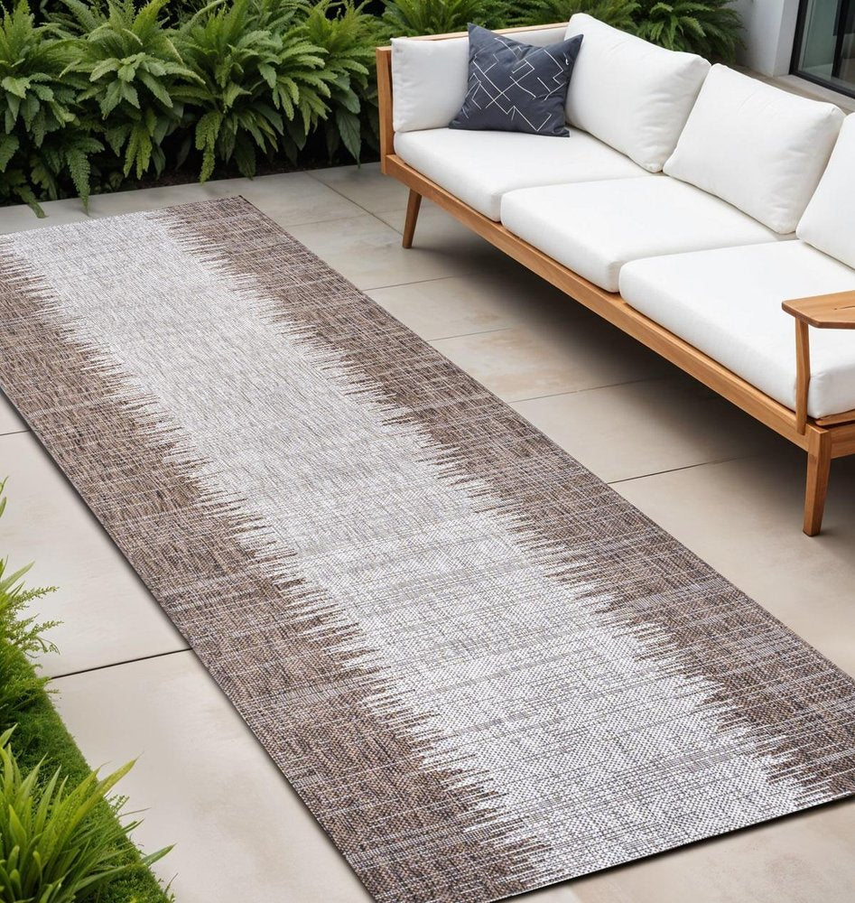 10' Brown And Beige Striped Indoor Outdoor Runner Rug HomeRoots