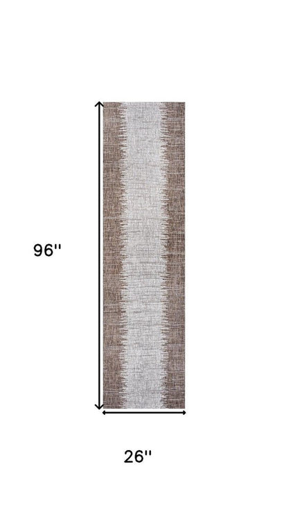 8' Brown And Beige Striped Indoor Outdoor Runner Rug HomeRoots