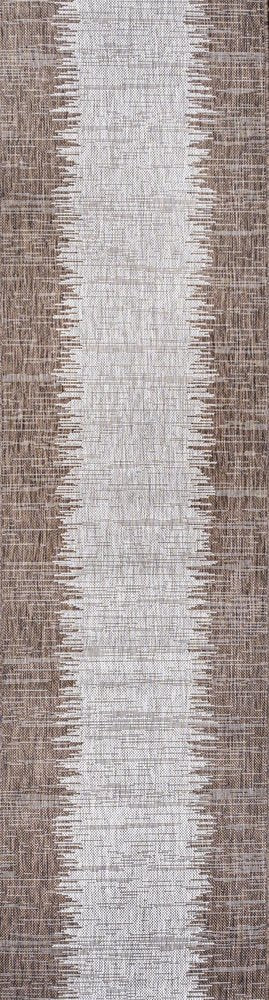 8' Brown And Beige Striped Indoor Outdoor Runner Rug HomeRoots