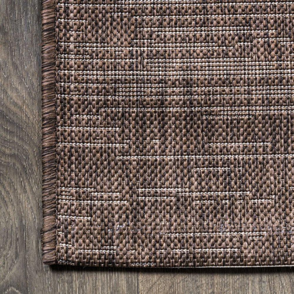 8' Brown And Beige Striped Indoor Outdoor Runner Rug — view 2