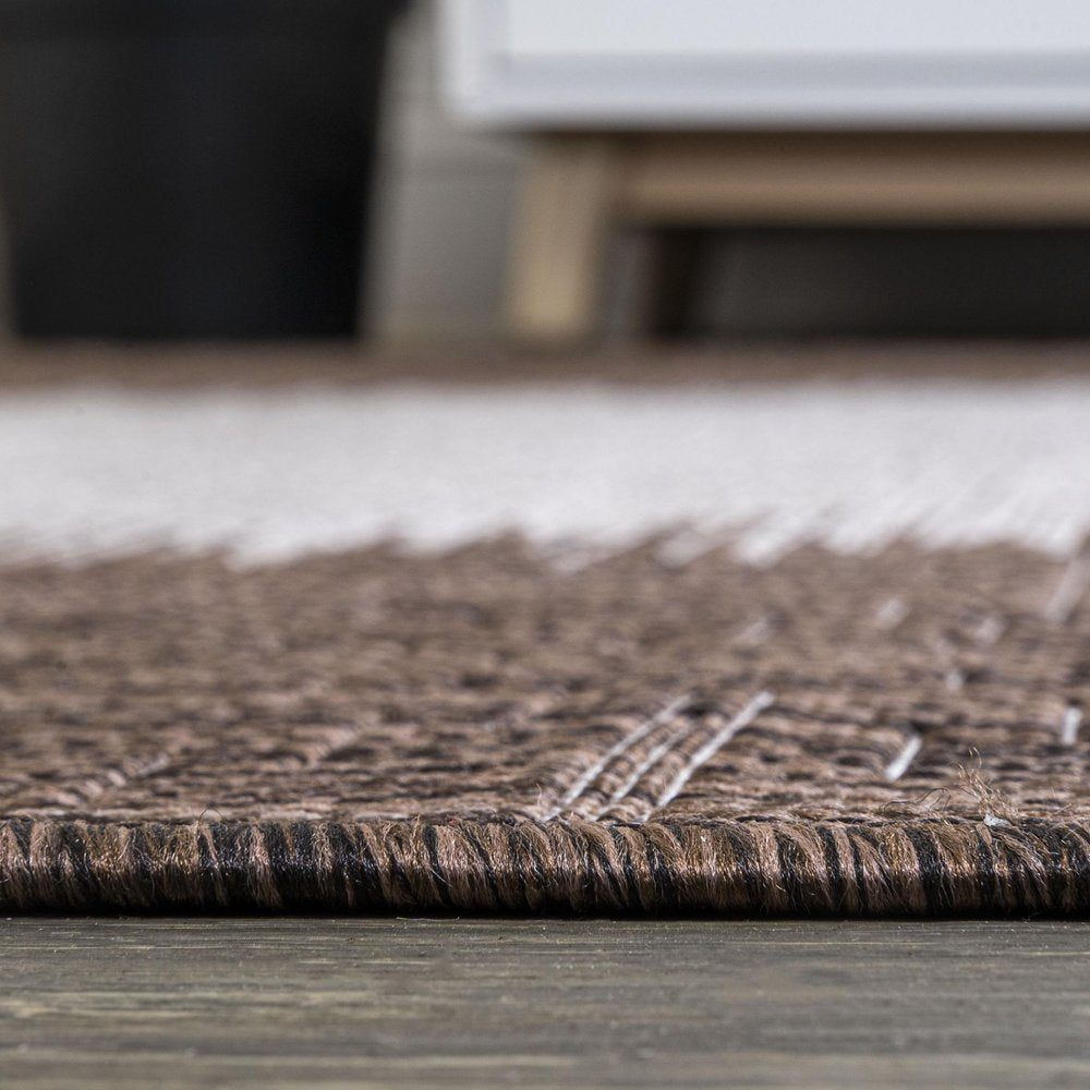 8' Brown And Beige Striped Indoor Outdoor Runner Rug — view 3