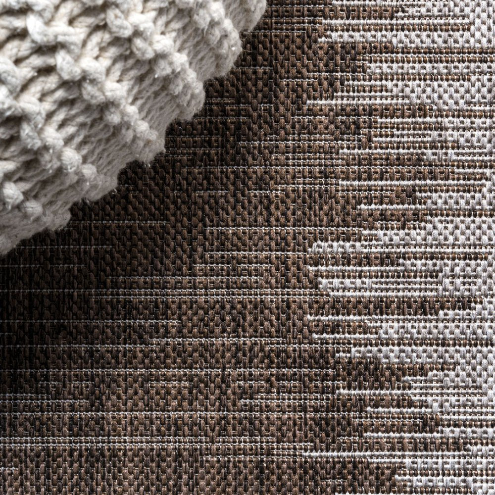 8' Brown And Beige Striped Indoor Outdoor Runner Rug — view 4