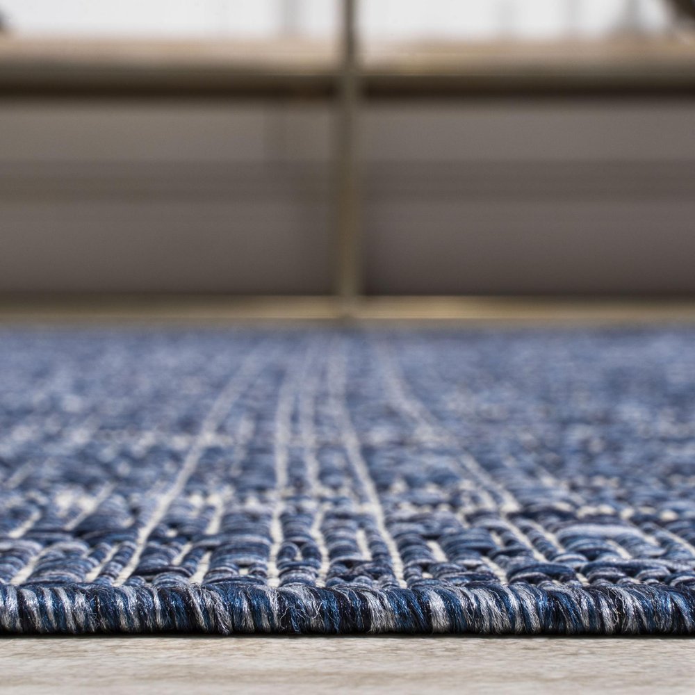 10' Navy Blue And Light Gray Moroccan Indoor Outdoor Runner Rug HomeRoots