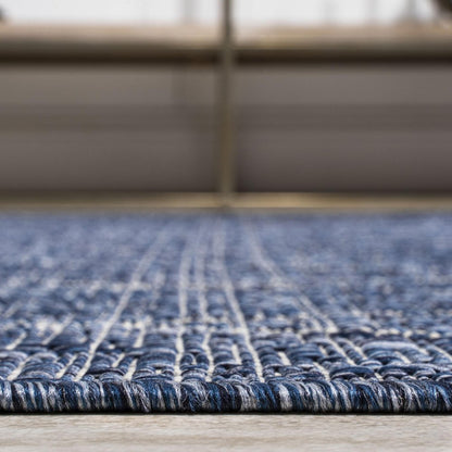 10' Navy Blue And Light Gray Moroccan Indoor Outdoor Runner Rug HomeRoots