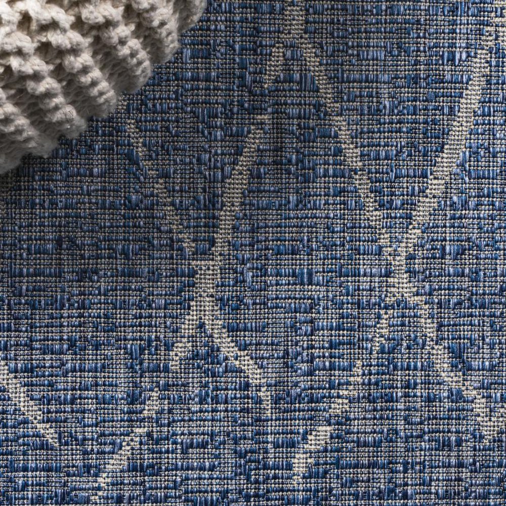 10' Navy Blue And Light Gray Moroccan Indoor Outdoor Runner Rug HomeRoots