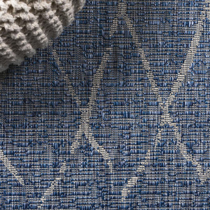10' Navy Blue And Light Gray Moroccan Indoor Outdoor Runner Rug HomeRoots