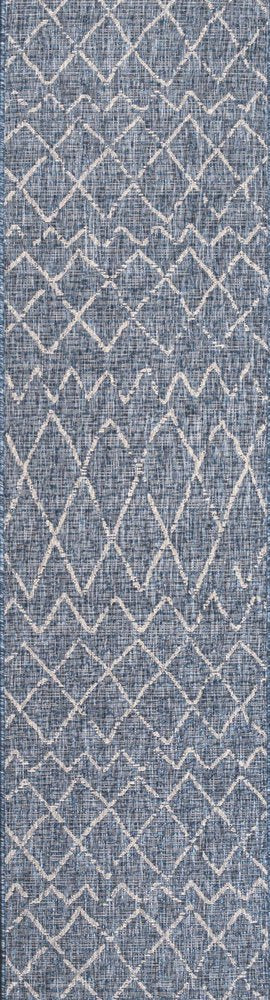 8' Navy Blue And Light Gray Moroccan Indoor Outdoor Runner Rug HomeRoots