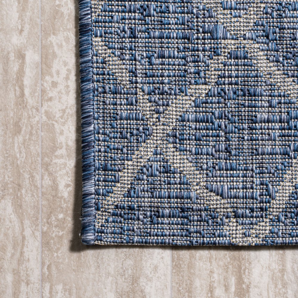 8' Navy Blue And Light Gray Moroccan Indoor Outdoor Runner Rug HomeRoots