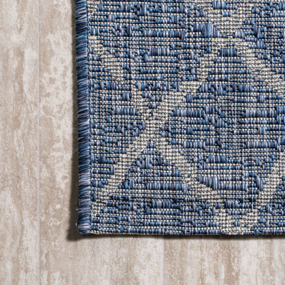 8' Navy Blue And Light Gray Moroccan Indoor Outdoor Runner Rug HomeRoots